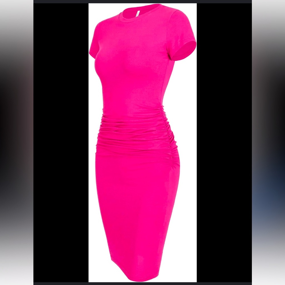 Venus Hot Pink Ruched Midi Dress Size Small